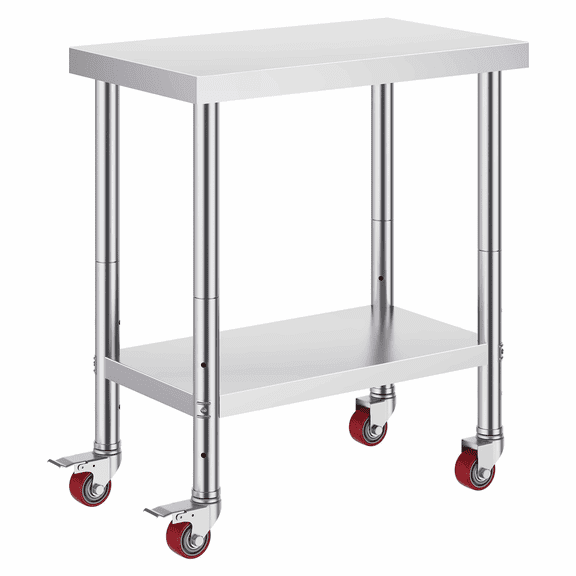 Stainless Steel Work Table 30x18x34 Inch, Adjustable Shelf Heavy Duty Commercial Kitchen Prep Table with Wheels & Brake