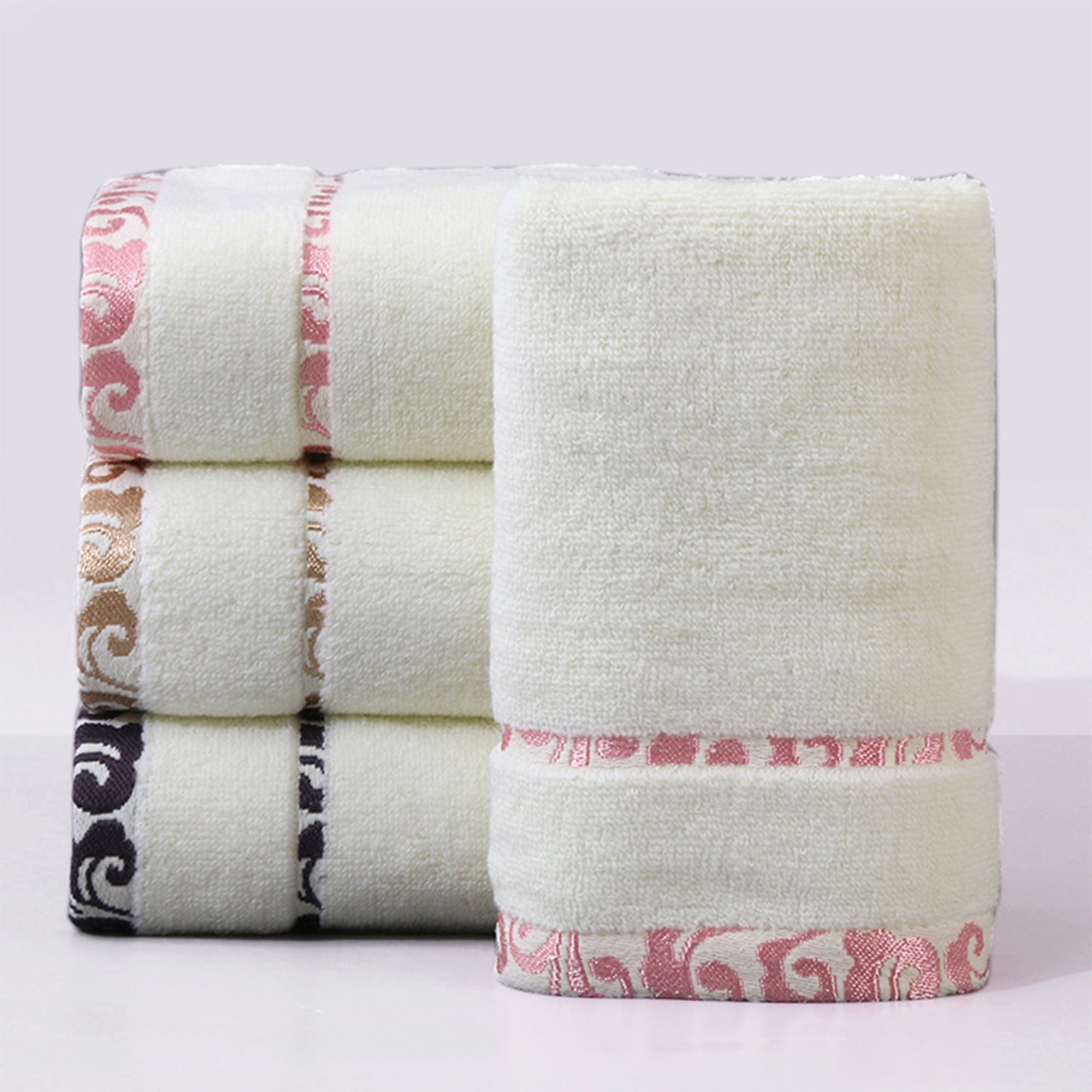 Unique Bargains Chic Striped Hand Towel Set Cotton Absorbent Pink 4-Piece