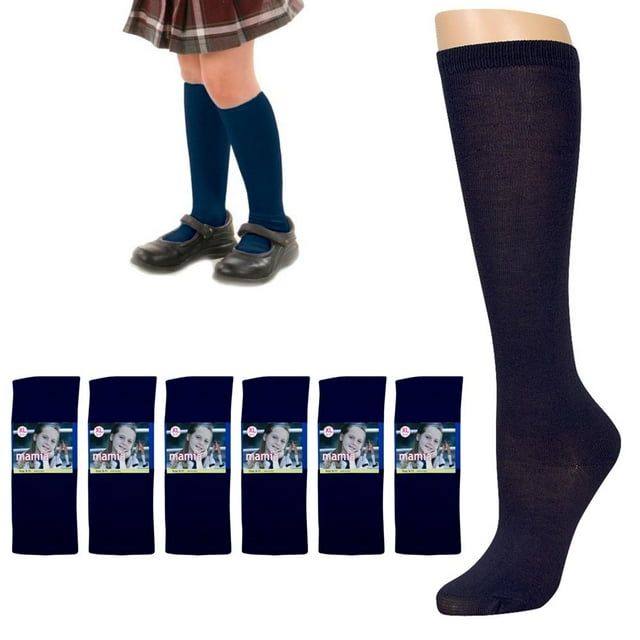 6 Pairs Knee High Uniform School Girl Soccer Socks Womens Navy Blue Size 6-8