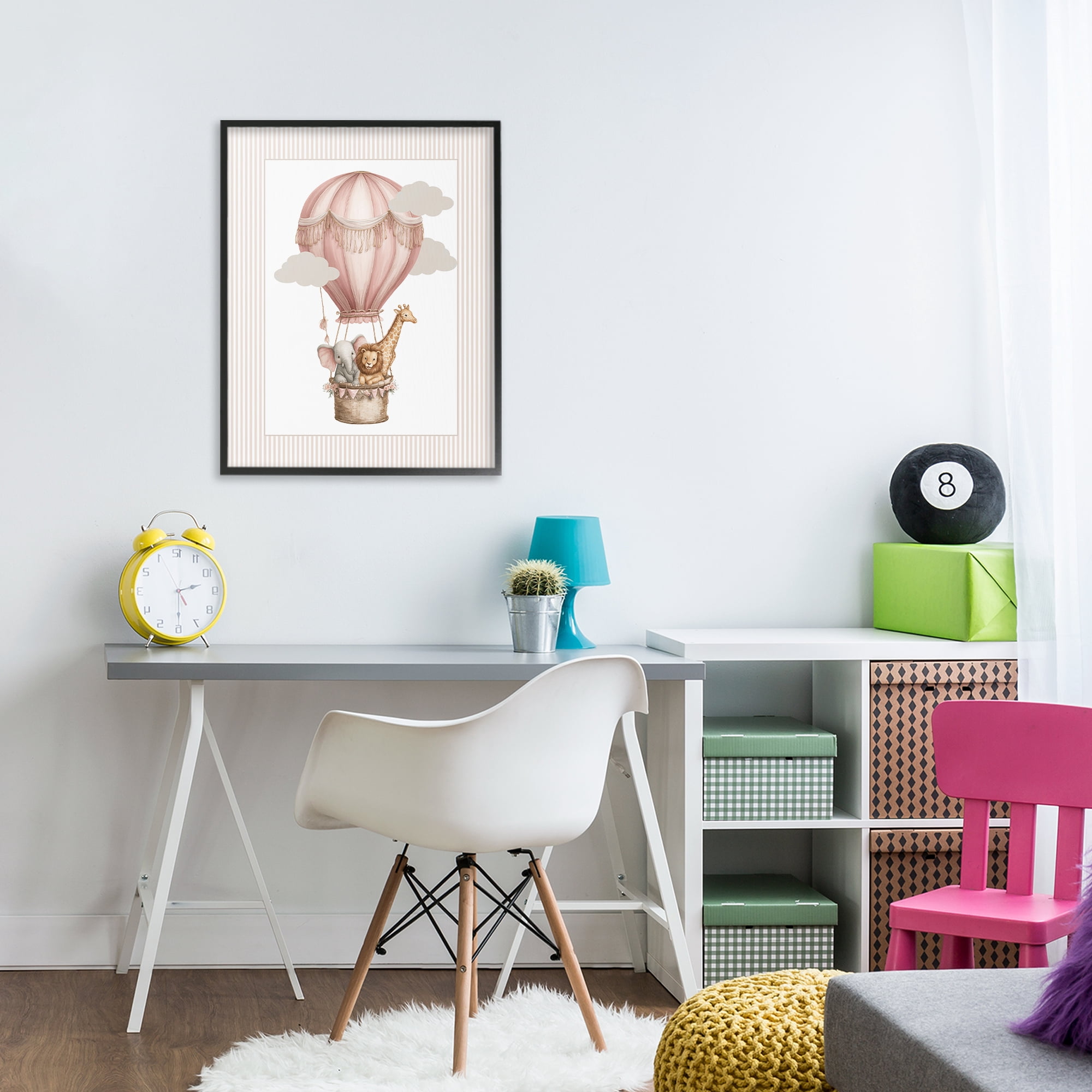 Stupell Industries Hot Air Balloon Animals Pink Black Framed Giclee Art, design by Christine Simpson Art