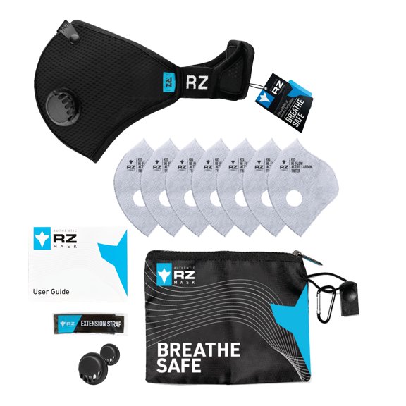 RZ Mask - M2 Superior Bundle Pack - Reusable Dust Mask With 8 Filters - Medium - Black