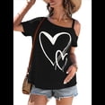 thumbnail image 1 of Camiseta de Mujer con Cuello Asimétrico, Corte y Estampado Gráfico, Corta. Negro L, 1 of 9