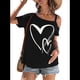 thumbnail image 1 of Camiseta de Mujer con Cuello Asimétrico, Corte y Estampado Gráfico, Corta. Negro XXL, 1 of 9