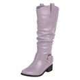 thumbnail image 4 of Rokment Slouchy Knee High Boots for Women 2025 Winter Fall Fashion Leather Pointed Toe Chunky Low Heel Long Tall Dress Boots Purple Size 6.5, 4 of 5