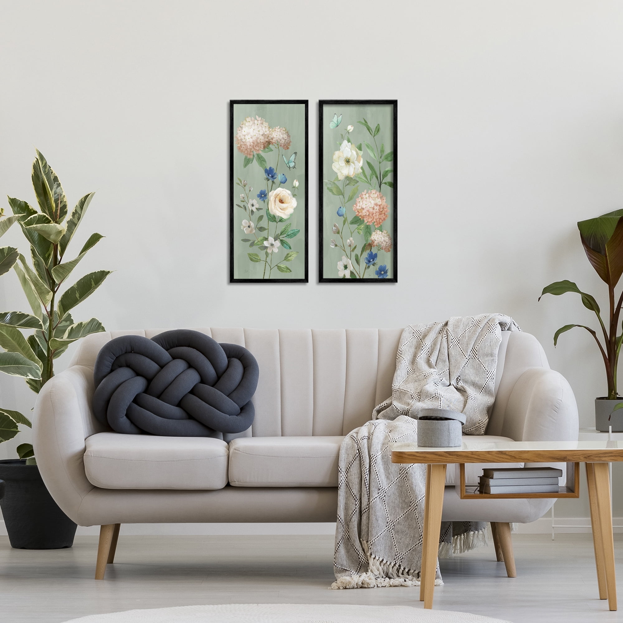 Stupell Industries Mint Hydrangeas & Roses 2 Piece Black Framed Giclee Art Set, design by Nan