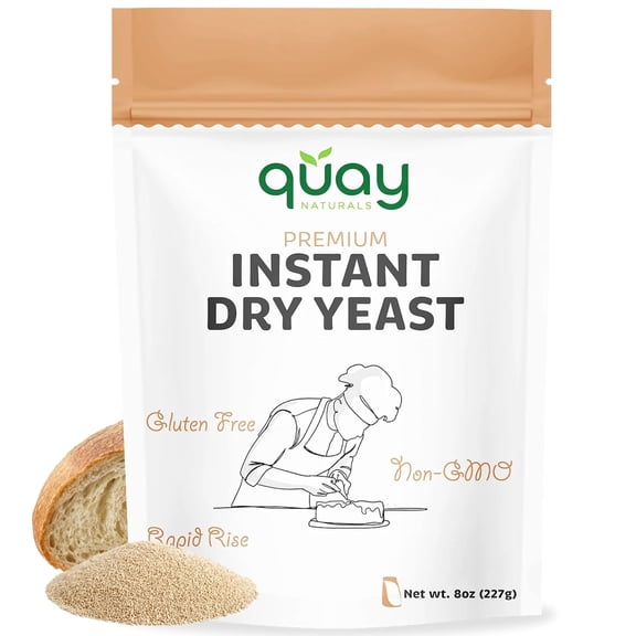 Quay Naturals Instant Dry Yeast 8 oz | Fast-Acting, No Proofing Needed | Ideal for Bread, Pizza, Bagels & Pastries | Gluten-Free, Non-GMO, Vegan Baking Essential