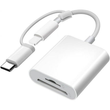 ShopEaseWaves SD Card Reader for iPhone iPad Dual Lightning & USB-C Connector Memory SD Card Adapter Support SD/MicroSD Cards High-Speed Digital Trail Camera to iPhone Viewer Plug and Play - White