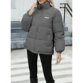 thumbnail image 2 of KelaJuan Women's Lightweight Down Puffer Coat, Letter Print Stand Collar Long Sleeve Zip Windproof Warm Jacket, 2 of 6