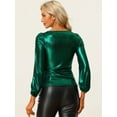 thumbnail image 3 of DARING DIVA Metallic Shimmer Glitter Bishop Sleeve Top Shirt L Green, 3 of 6