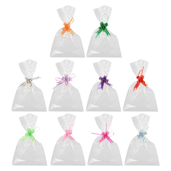 100 Pcs Bow Gift Bag Baby Showers Cookie Bags Candy Cake Clear Package Packaging Transparent