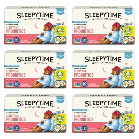(6 pack) Celestial Seasonings Sleepytime Wellness Probiotics Herbal Tea Bags (18 Count)