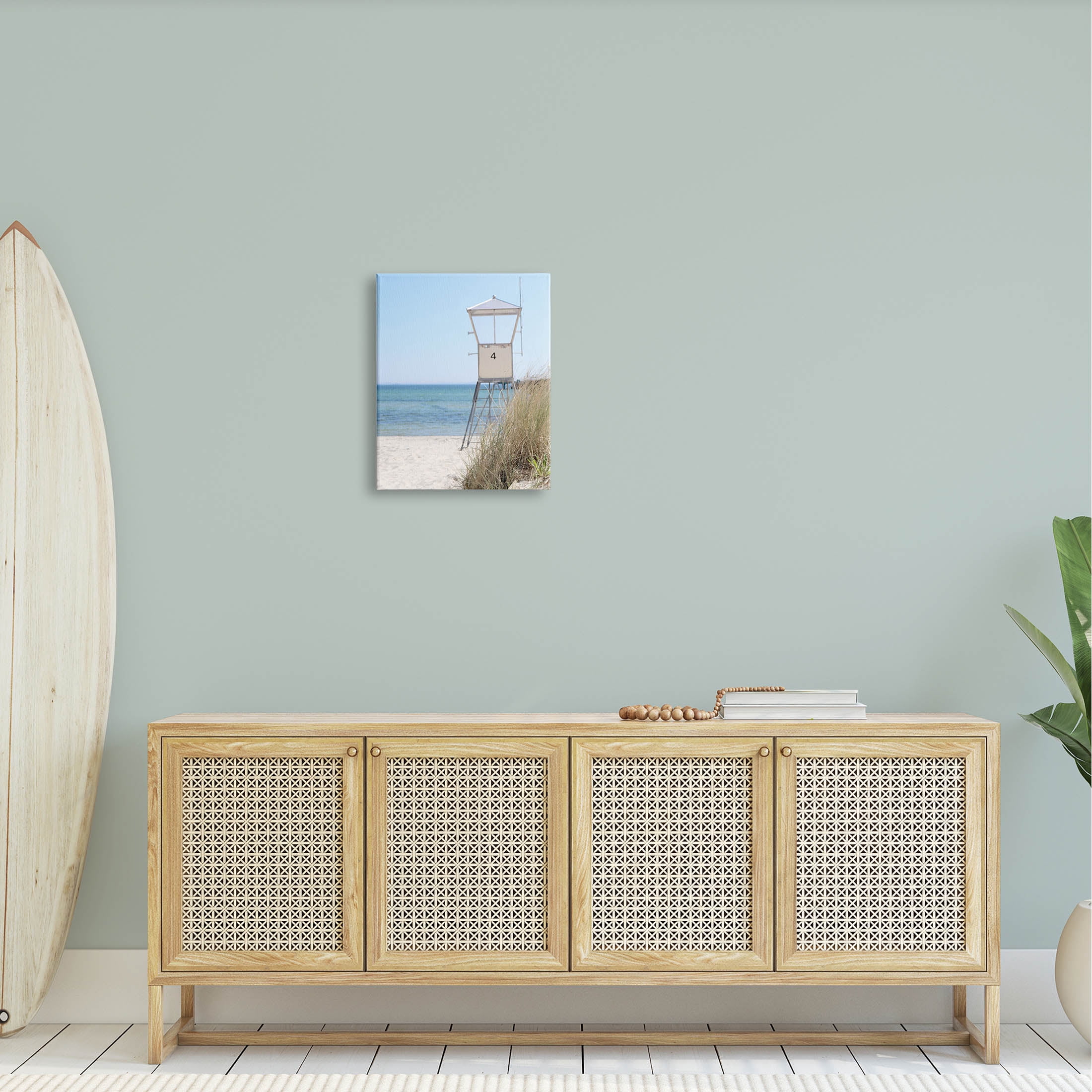 Summer Beach Hut Clear Skies Coastal Photograph Gallery Wrapped Canvas Print Wall Art