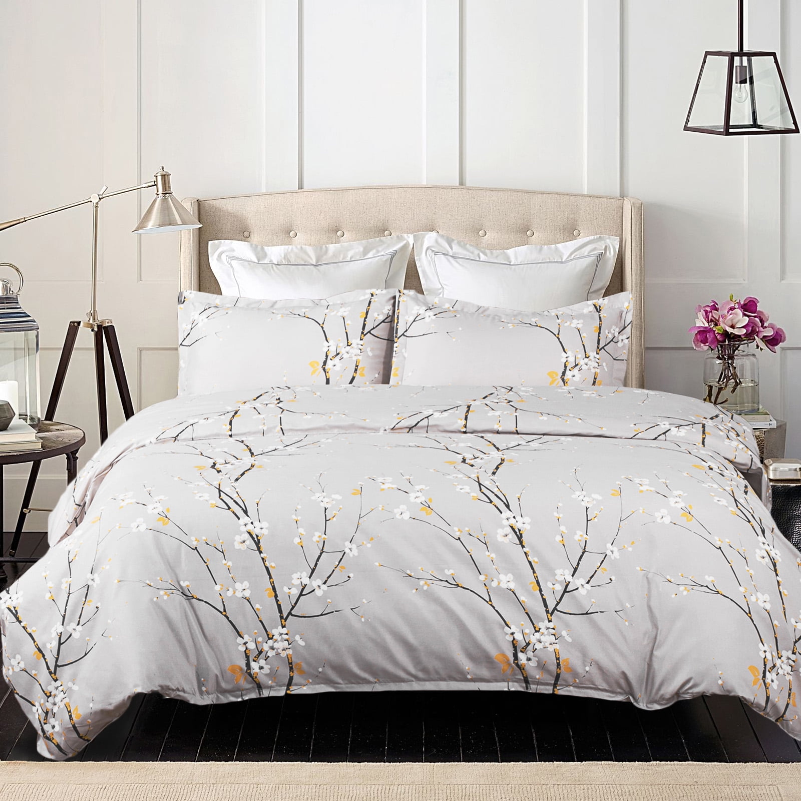 Bedsure 3Piece Plum Blossom Duvet Cover Set, Full/Queen