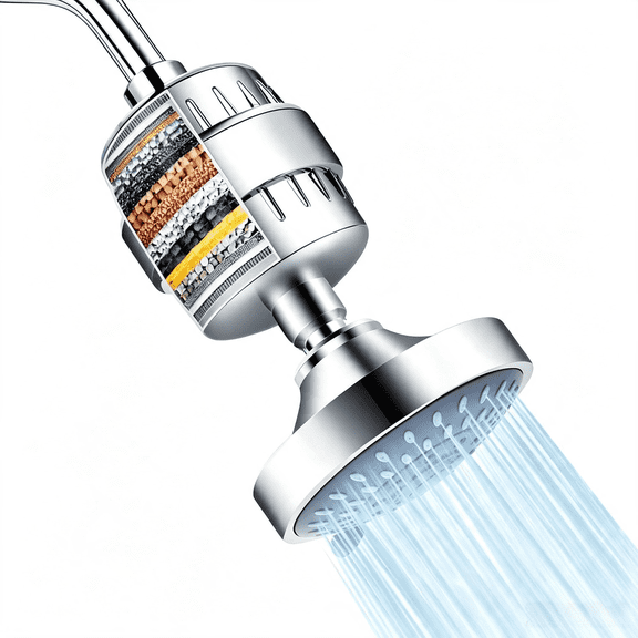 Filtered Shower Head & 15 Stage Shower Filter Combo | High Pressure with 5 Adjustable Spray Modes, Replacement Softener Cartridge Reduces Chlorine, Limescale & Harmful Contaminants for Hard Water