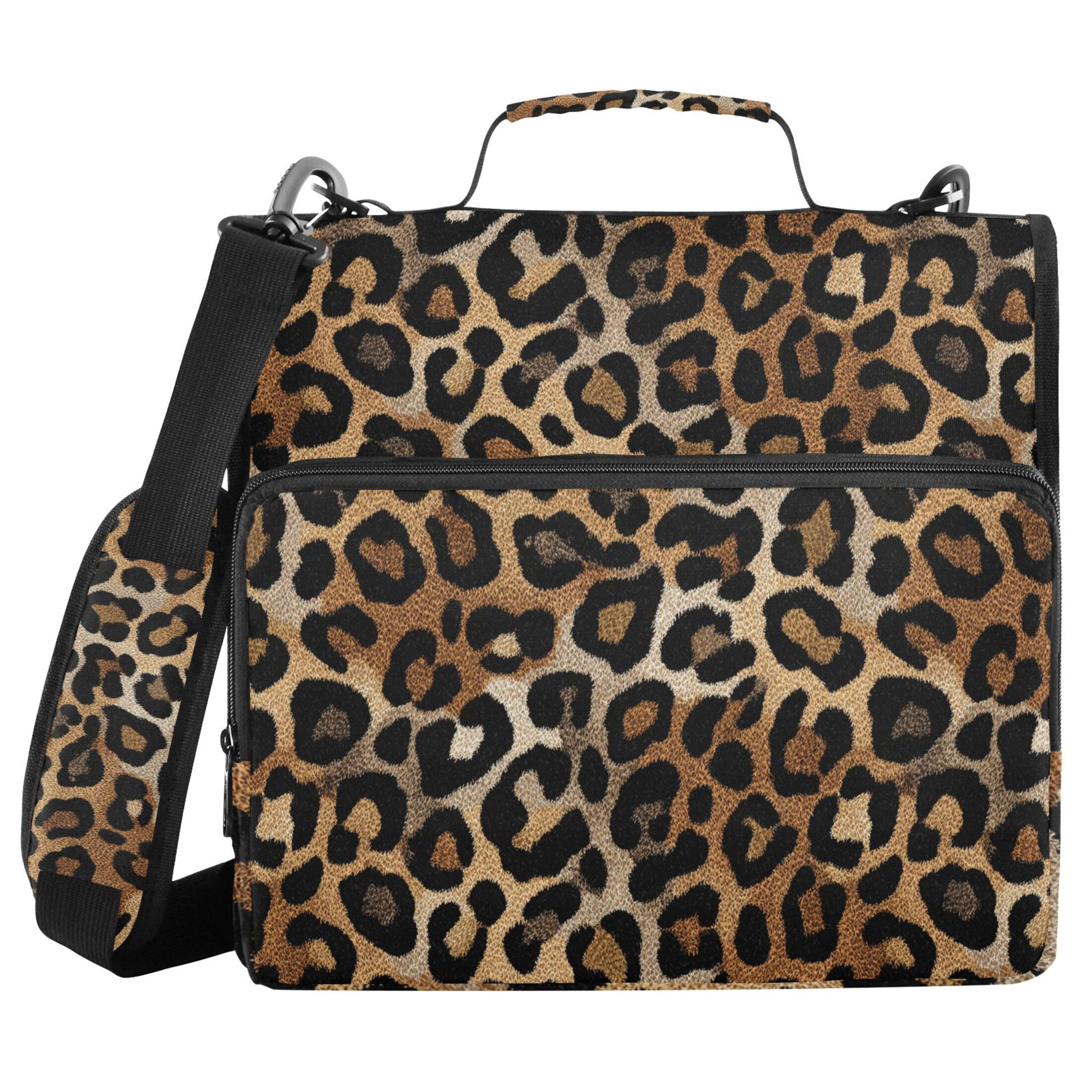 Zipper Binder Leopard Brown and Black 1.5 Inch Binder Folder Bag with Shoulder Strap and Handle