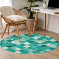 thumbnail image 4 of Turquoise Ombre Round Area Rug 4Ft Washable Circle Rugs for Bedroom Dining Room, Modern Abstract Art Geometric Rhombus Non-Slip Carpet Floor Mats Indoor Outdoor Carpet Runner Aesthetic Home Decor, 4 of 8