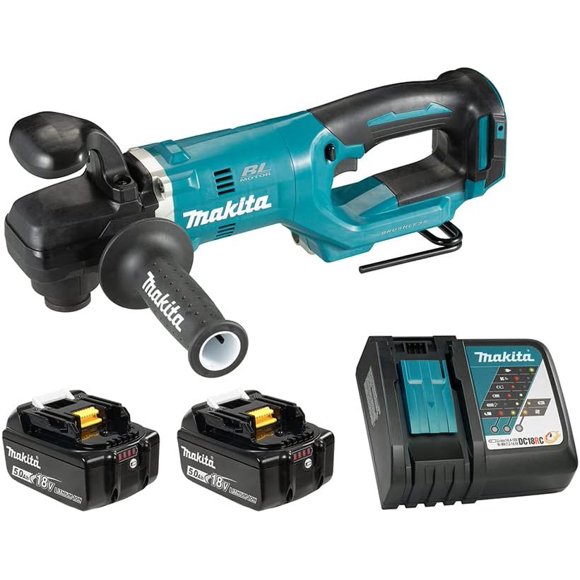 Makita DDA451RTE 18V LXT Brushless Cordless 7/16" Variable 2-Speed Angle Drill Kit with XPT, 2 Batteries 5.0 Ah, Rapid Charger & Tool Case