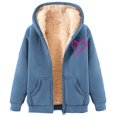 thumbnail image 3 of BiZtdJrK Womens Zip Up Hoodies Warm Fleece Lined Sweatshirt Jackets 2025 Trendy Heart Printed Hooded Coat with Pockets Fall Clothes Prime Day Sales Today Sky Blue XL, 3 of 5