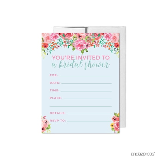 Koyal Wholesale English Tea Party Bridal Shower Paper Invitations, Blank Cards with Envelopes, 20-Pack