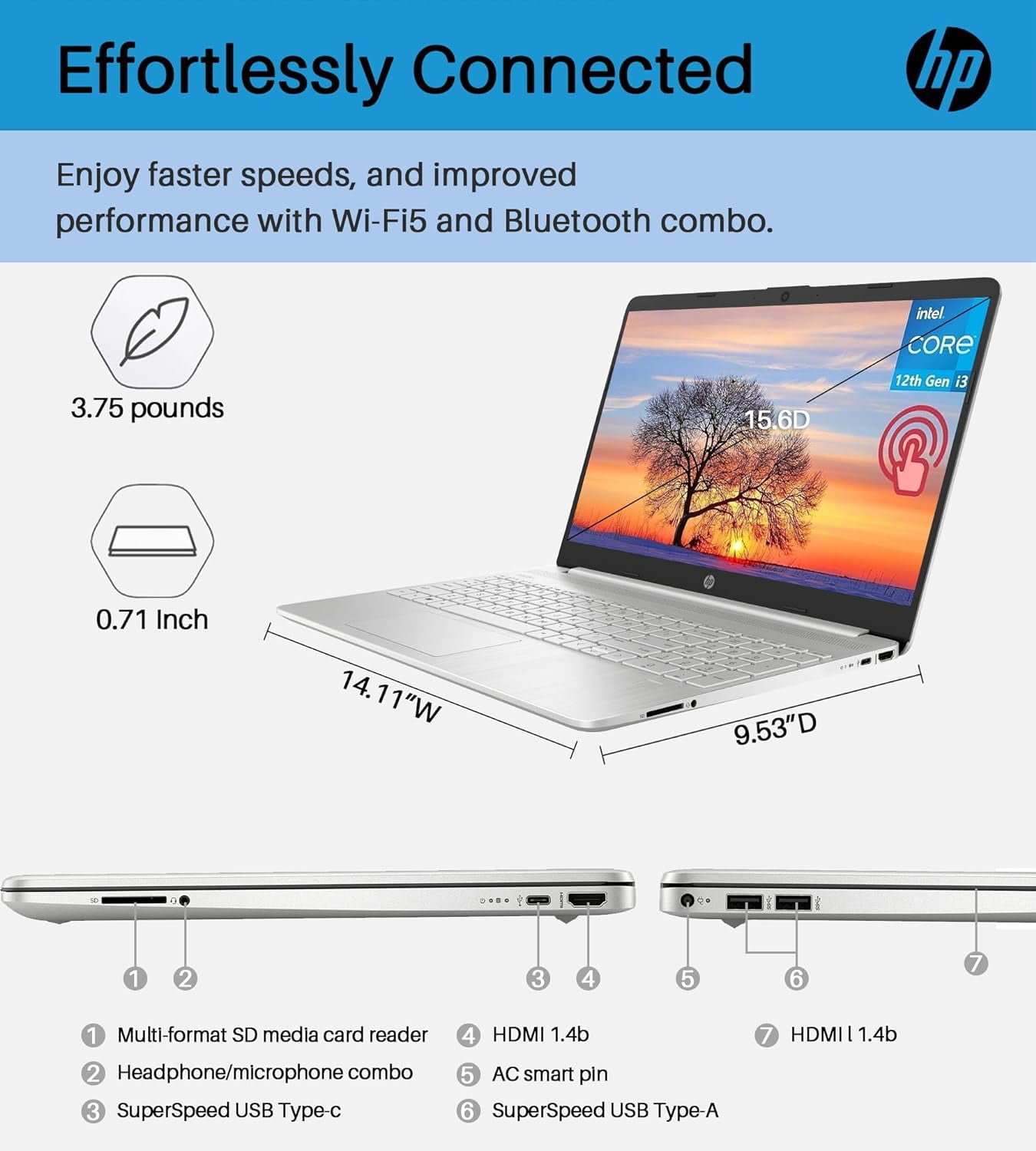 HP Notebook Laptop for Business Student, 15.6" 720p Touchscreen, Intel Core i3-1215U, 32GB RAM, 2TB SSD