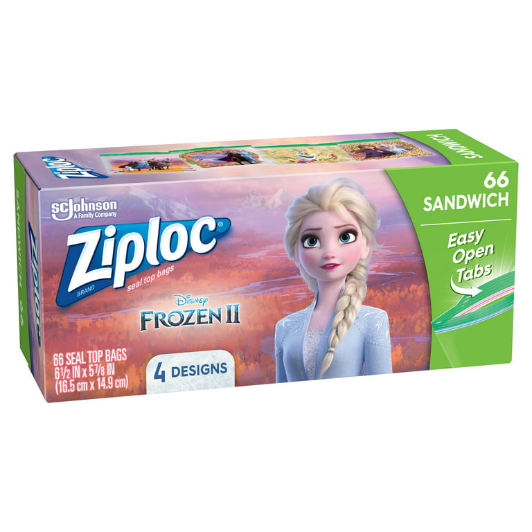 Ziploc Slider Storage, Frozen Cartoon Zip Bags For Snacks, Sandwich, 66 Bags