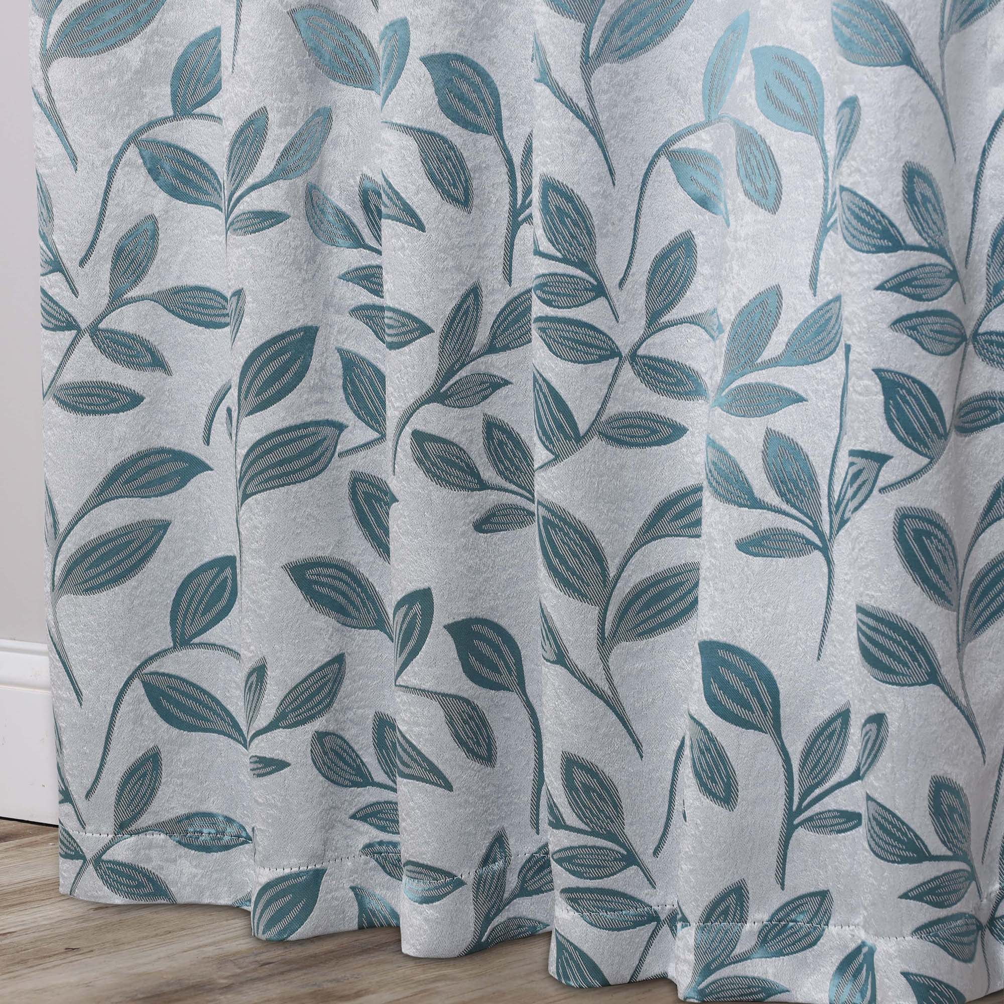 Superior Blackout Leaves Curtains Set of 2, Light Filtering Rod Pocket Curtain Panel Set, Teal, 26"W x 63"L