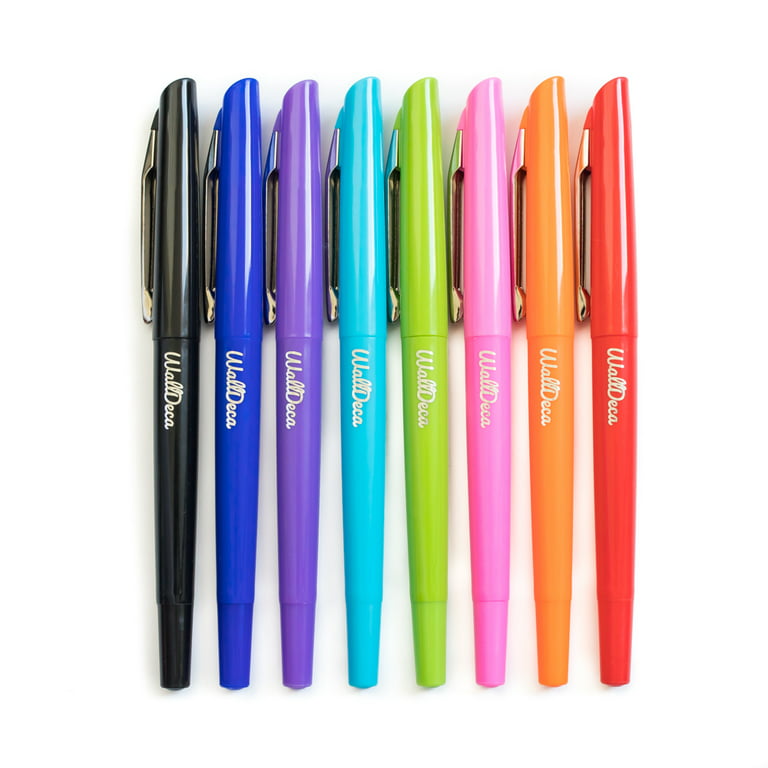 WallDeca Felt Tip Pens, Fine Point (0.5mm), Assorted Rainbow Colors, 8  Count 