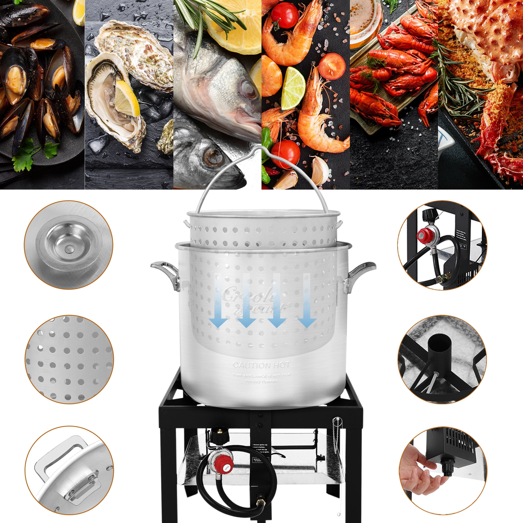 Creole Feast SBK1001, 100QT Gas Seafood Boiling Kit with Strainer for Large Gatherings