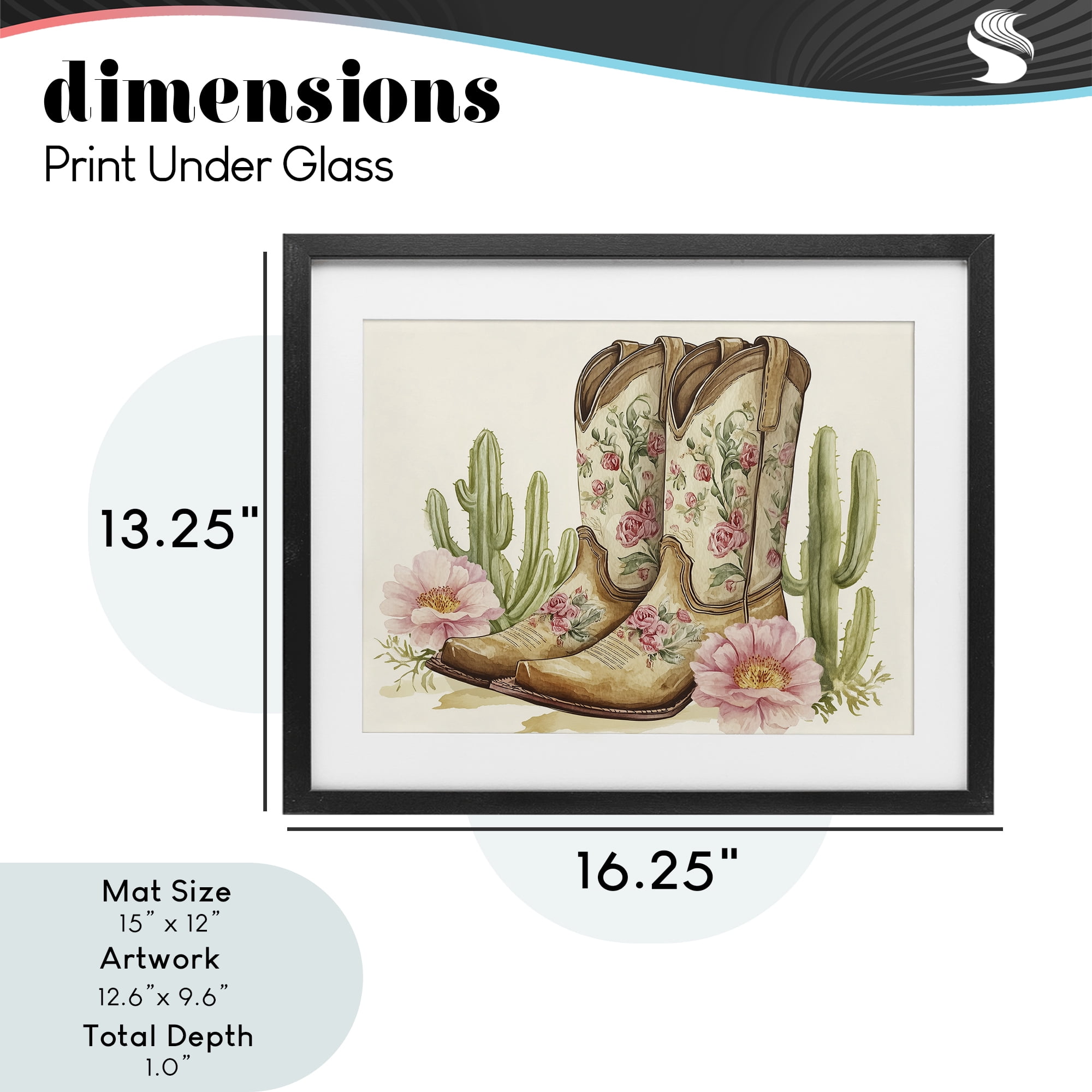 Stupell Industries Floral Boots & Cactuses Black Framed Print Under Glass, design by Heidi Kuntz