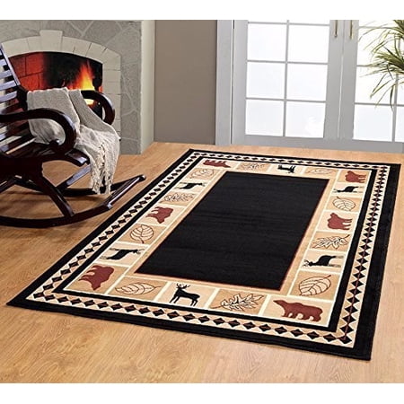 Wildlife Bear Moose Rustic Lodge Cabin Carpet Area Rug Black, 3'6"x5'6 ...
