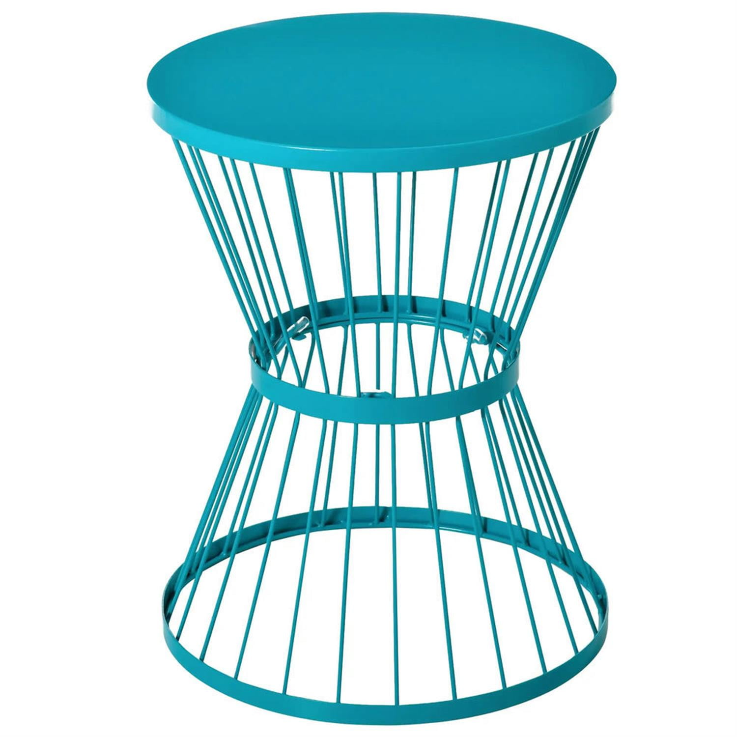 Demi Bonn 15" Steel Outdoor Side Table, Hourglass Design End Table for Patio & Indoor Use, Garden Accent Table, Blue