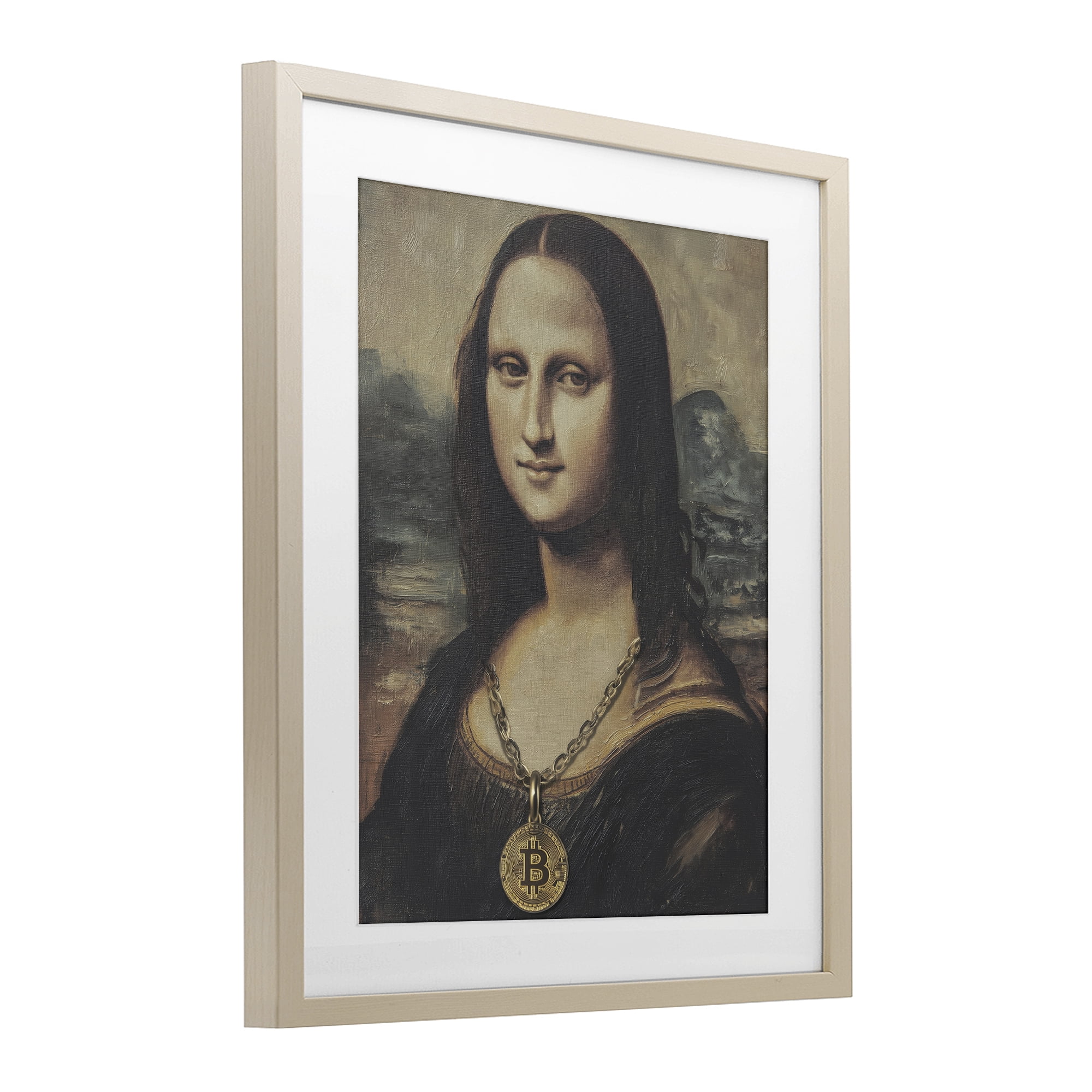 Stupell Industries Iconic Bitcoin Smile Classic Birch Framed Print Under Glass, design by Svetlana Aleynikova