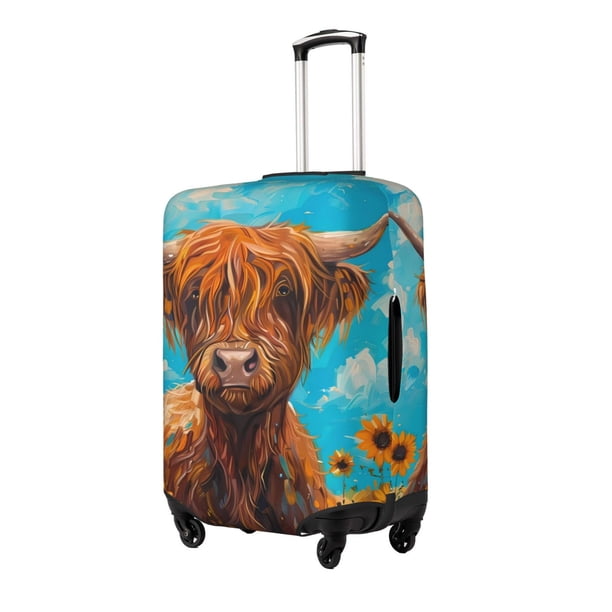 Fotbe Cute Cow Sunflowers Art Funda Protectora para Equipaje, Antirrayones y Resistente a la Suciedad, Compatible con Maletas de 18 a 32 Pulgadas-Small