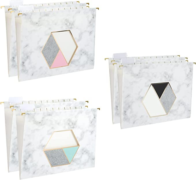 Marble Hanging File Folders with Pocket, Letter Size, Decorative File