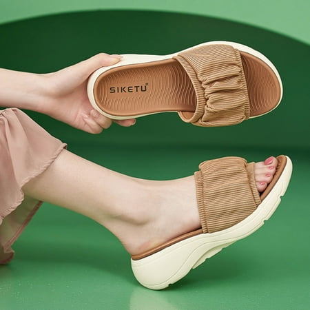 

XIAQUJ Comfortable New Thick Sole Slippers Lightweight Comfortable Leisure Sports Slippers Sandals for Women Beige 7(38)