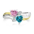 thumbnail image 2 of Gem Stone King 925 Silver and 10K Yellow Gold Pink Moissanite and London Blue Topaz and White Lab Grown Diamond Ring for Women (1.07 Cttw, Gemstone, Heart Shape 5MM, Size 8), 2 of 5