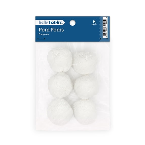 Hello Hobby Accessory Pom Poms, White, 6 piece
