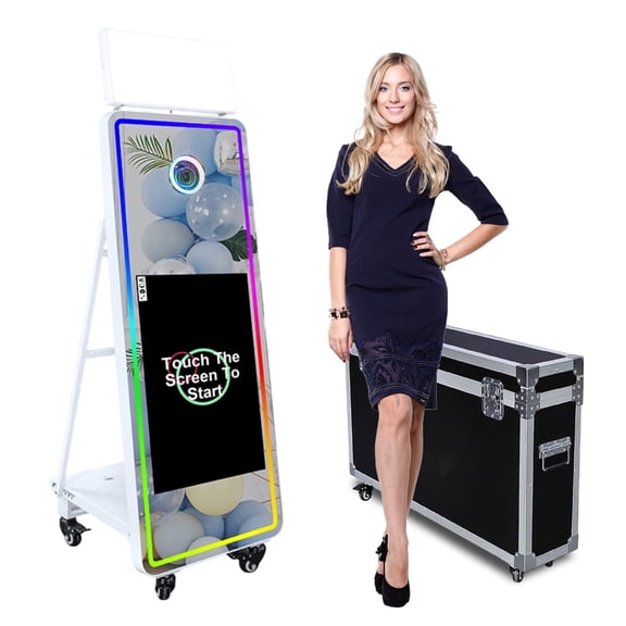 Portable 60inch Photo Booth Machine with 32inch LCD Touch Screen Magic Mirror Selfie Machine APP Control with Flight Case for Events Party