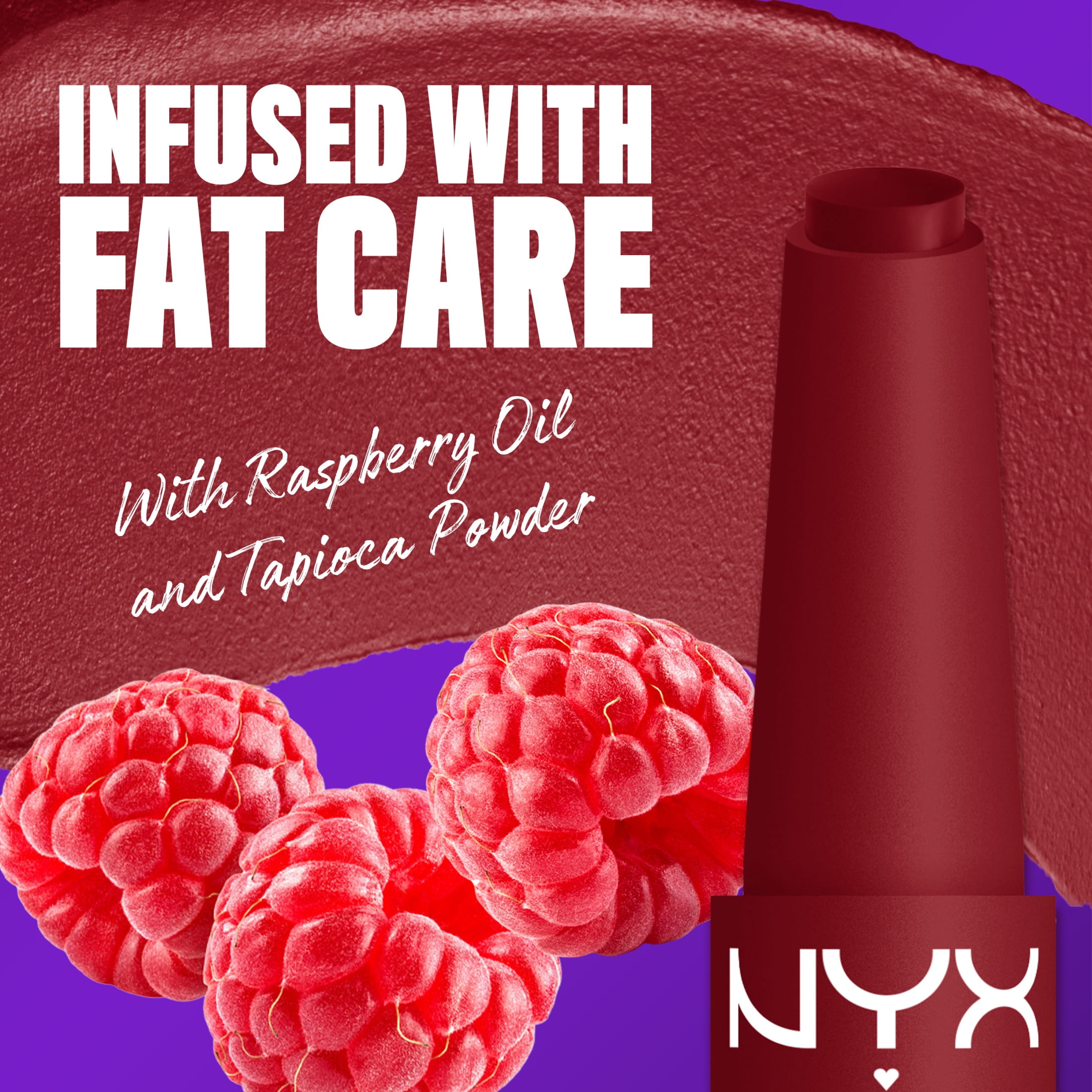 NYX Professional Makeup Fat Matte Lipstick, Smooth Color Long Lasting Lipstick, Berry Smooth, 0.07 oz