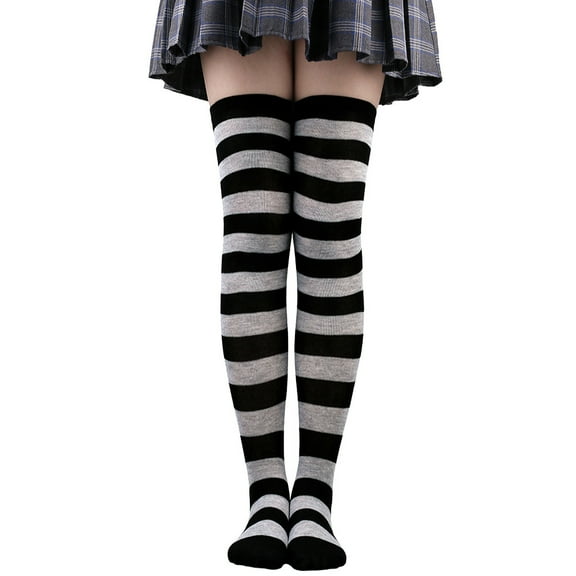 Namzi Thigh High Socks Over Knee Striped Long Socks, Soft Cotton, 1 Pair, Stylish & Comfortable,Black Grey