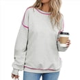 thumbnail image 1 of Sudadera Informal para Mujer, Cuello Redondo, Larga, Bloque de Color, Holgada, Tops Casuales de Moda para Otoño Gris XL, 1 of 10