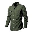 thumbnail image 4 of Mens Jean Jacket Shirt Long Sleeve Lapel Solid Color Pocket Large Size Shirt Bussiness Coat Men,Green,M, 4 of 5