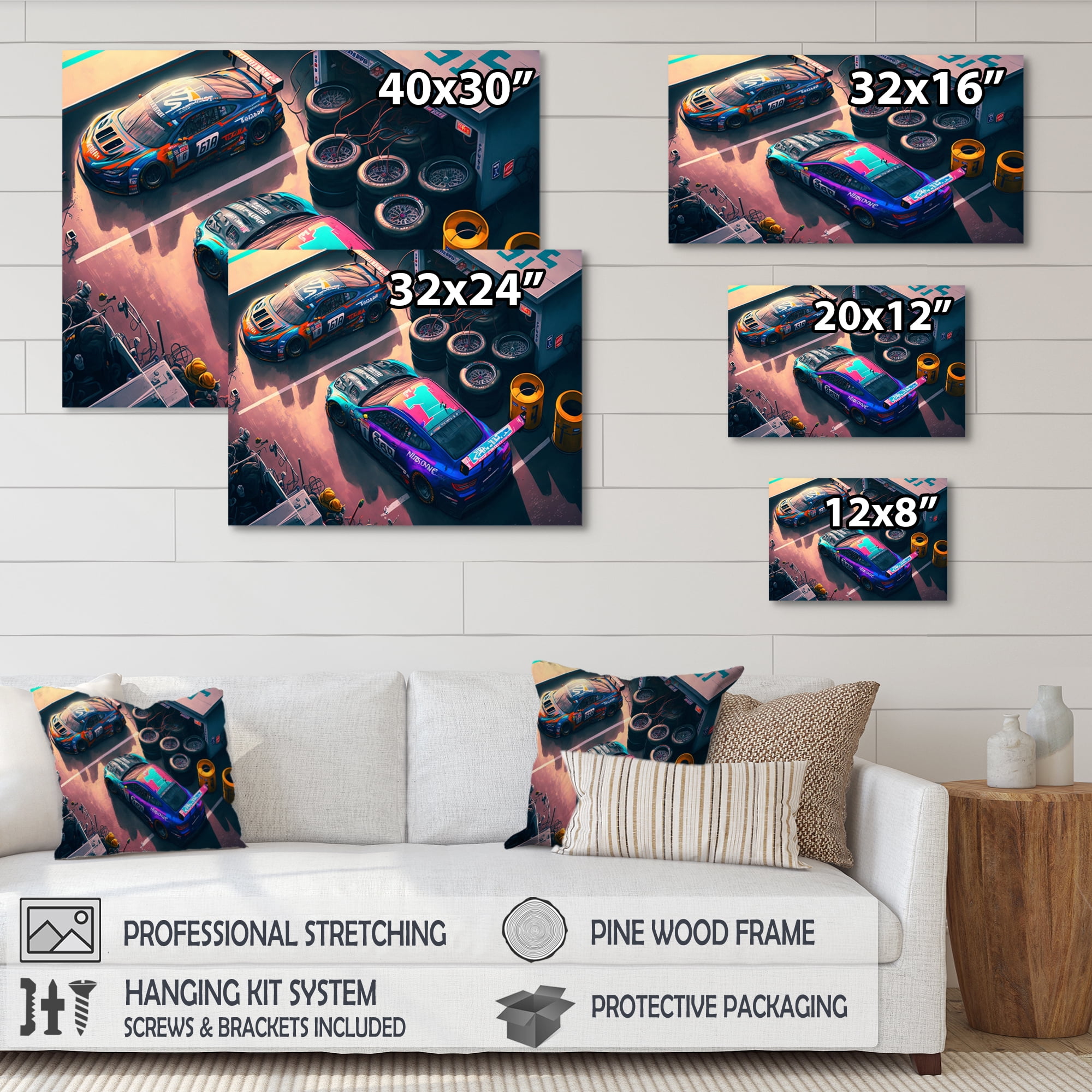 Designart Stock Car Pit Stop III Canvas Wall Art