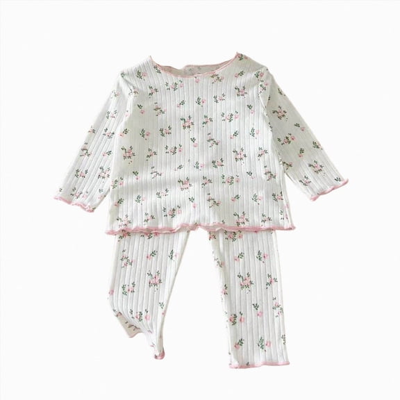 Gerichy 2-Piece Long Sleeve Pajamas Christmas Sleepwear Flower Pjs Cotton for Baby, Toddler, Little Girls 6M-6T