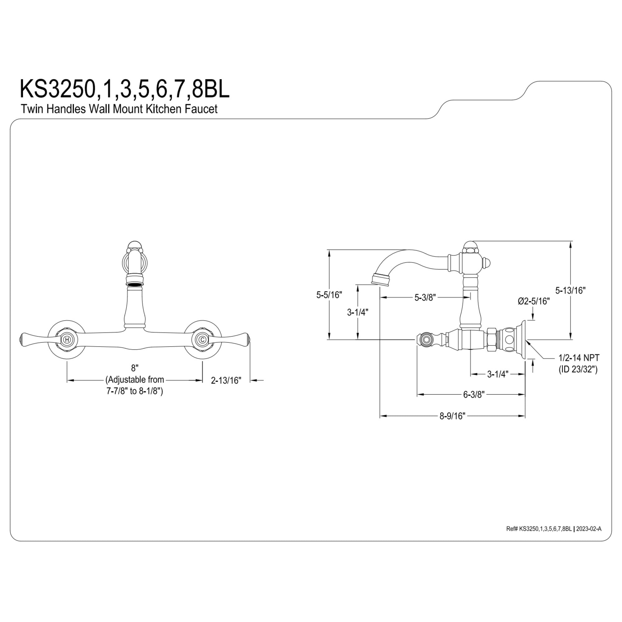 Kingston Brass KS3255BL Vintage Double-Handle Wall-Mount Bridge Kitchen Faucet, Oil Rubbed Bronze