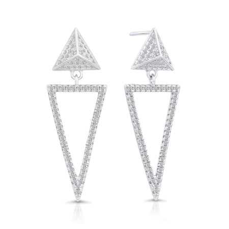 Tilo Jewelry 925 Sterling Silver Triangle Dangling Earrings with Cubic Zirconia Stones for Women & Unisex