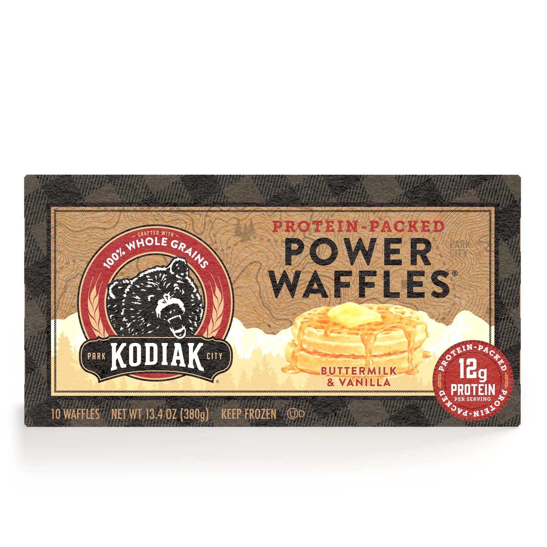 Kodiak Cakes Kosher Buttermilk & Vanilla Power Waffles, 13.4oz, 10 CT Box (Frozen)