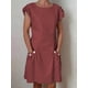 thumbnail image 1 of Women Retro Short Sleeve Solid Color Pocket Buttons Midi Dress Casual O Neck Cotton Linen Dresses Harajuku Clothing VestidosL Gao Jinjia LED, 1 of 2