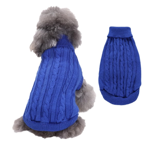 Knitted Dog Sweater, Warm Winter Pet Clothes for Small Medium Large Dogs, Soft Cable Knit Pullover for Puppies ,Blue L