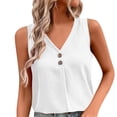 thumbnail image 2 of Uootdi Women's Tank Tops V Neck Sleeveless Button Decor Crinkled Tops Casual Loose Fit Breathable Camisoles Gift, 2 of 6